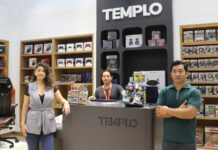 Angie Sánchez, de Vertagear; Sergio Delgado, de Templo; y John Huaytán, de Compudiskett.